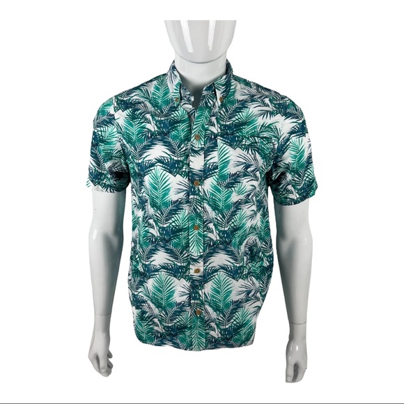 CHUBBIES The Nutter Mens Small Button Up Hawaiian Shirt Green Leaves Printed USA - Picture 2 of 11